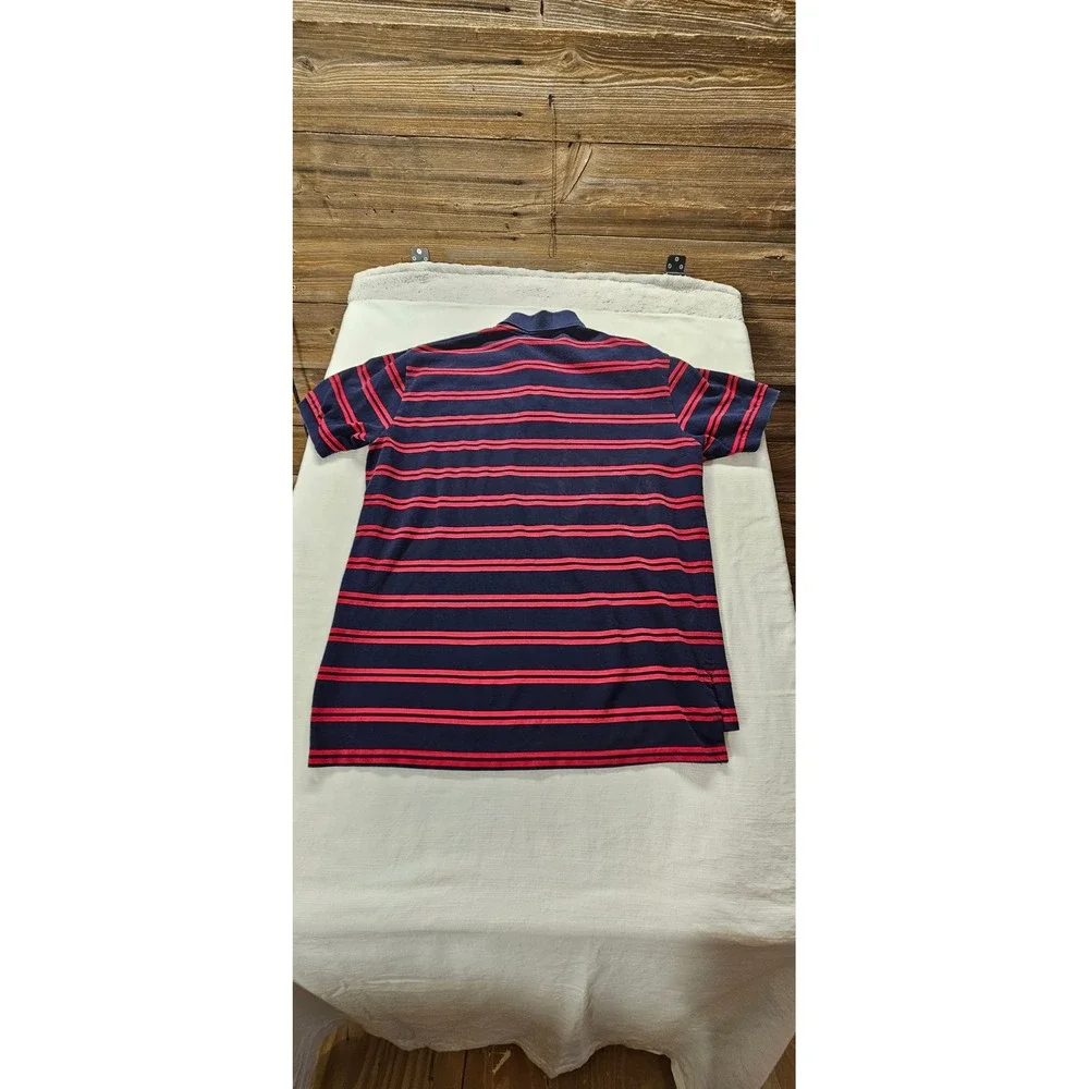 Polo Ralph Lauren Mens XL Navy Blue Red Striped Short Sleeve Cotton Polo Shirt‎